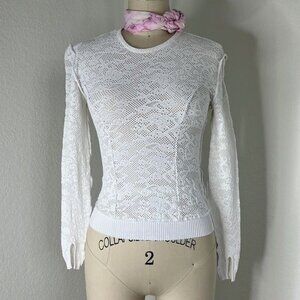 Nina Ricci White Lace Stretch Blouse Top